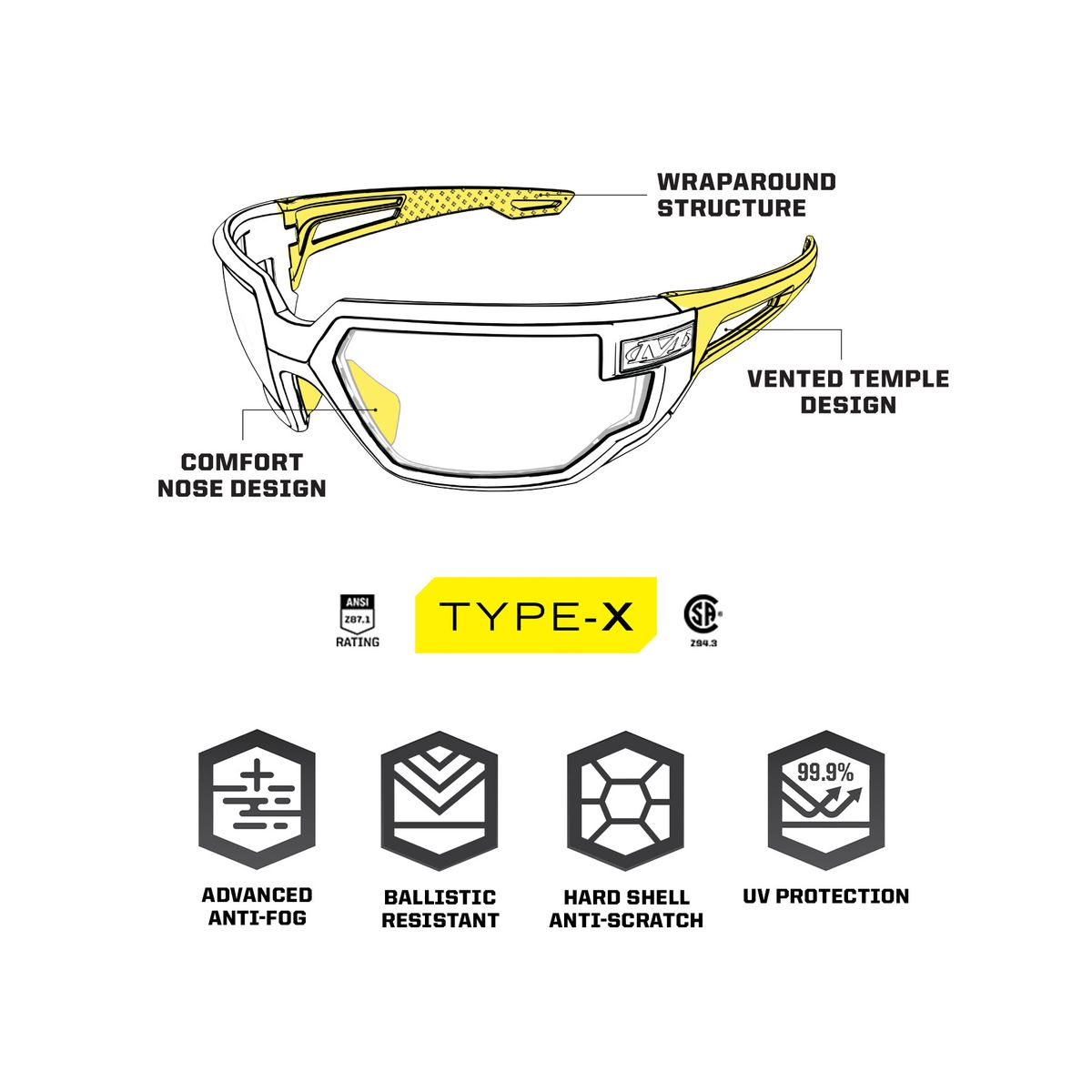 Очки защитные Vision Tactical Type-X Black Frame/Amber Lens VXF-30AF-PU Mechanix Wear