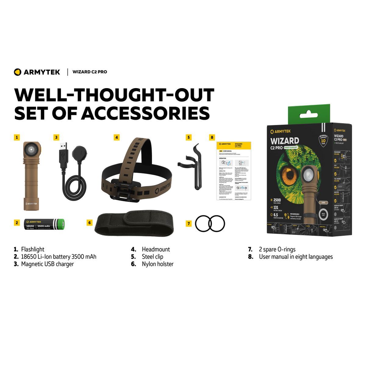 Фонарь Wizard C2 Pro USB Sand Белый Свет Armytek